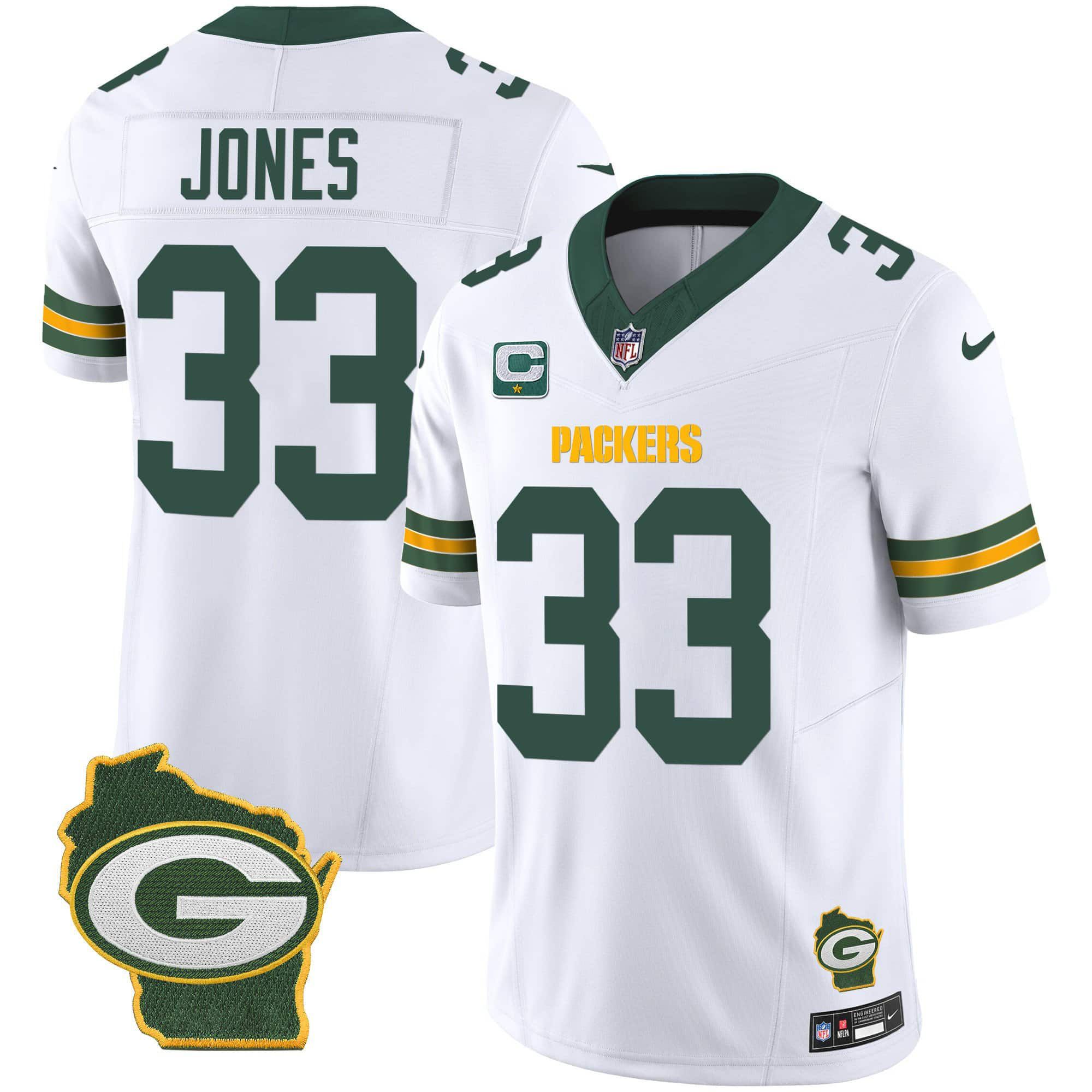 Men Green Bay Packers #33 Jones White 2024 Nike Home Patch Vapor NFL Jersey->indianapolis colts->NFL Jersey